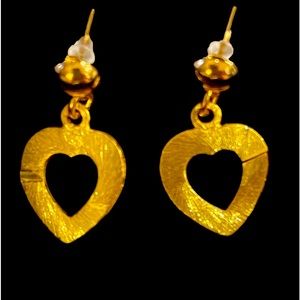 Gold Dangling Heart Post Earrings - New Without Tags